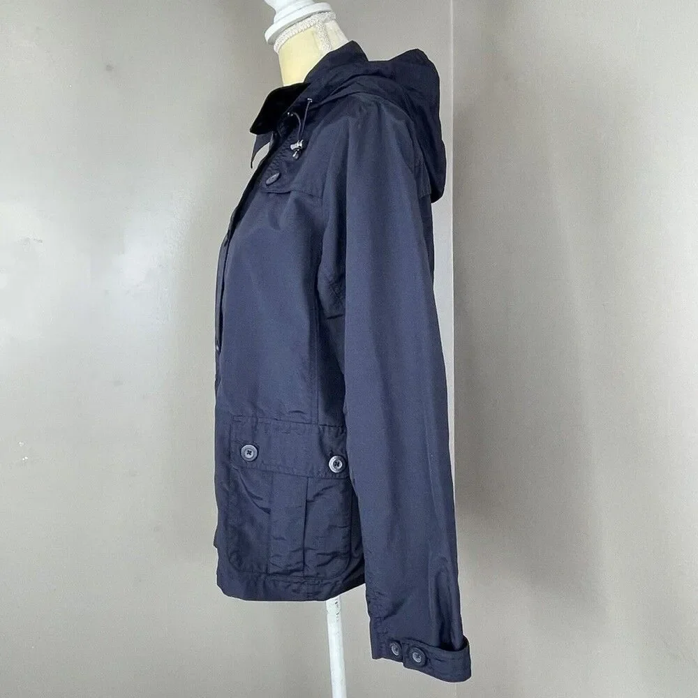 Lands’ End Women’s Hooded Rain Windbreaker Jacket Coat Small S 6-8 Navy Nylon